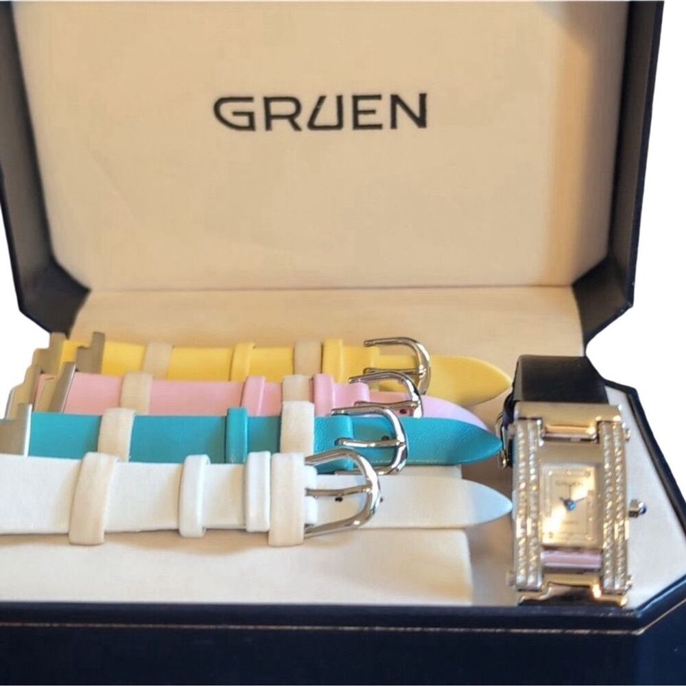Vintage Gruen Women's Quartz Watch Set with Interchangeable Straps